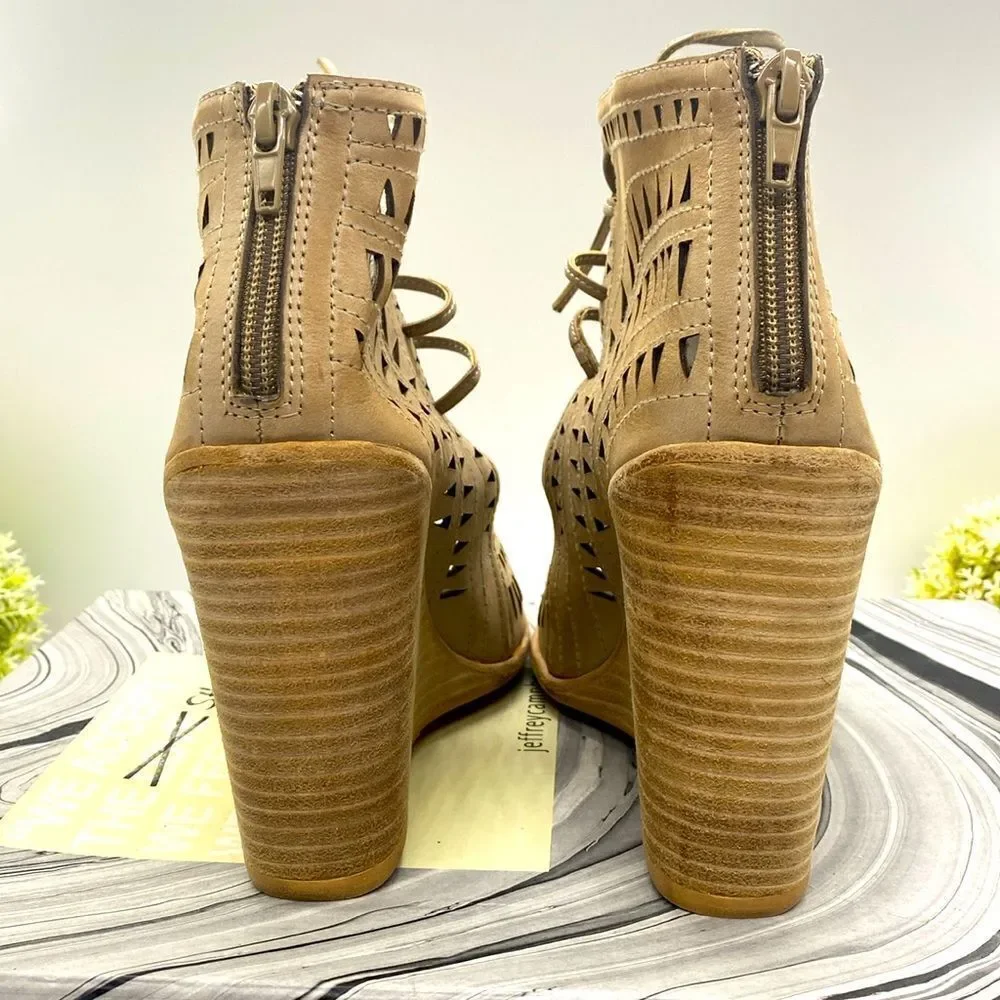 ✨Jeffrey Campbell x Free People Serena Lt Grey Laser Cut Leather Wedge Sandal🌷✨